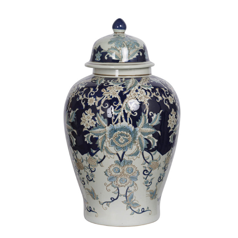 Pot à gingembre avec couvercle, art chinois blanc et bleu, Rayn