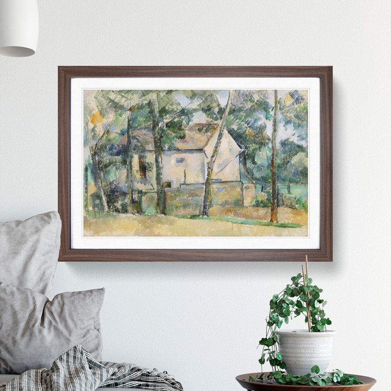 House and Trees by Paul Cezanne - Picture Frame Painting, 48cm H x 65cm W x 2cm D, Walnut Framed