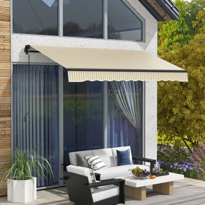Auvent de jardin rétractable 10 pi x 8 pi - Protection solaire UV30 + avec contrôle manuel, tissu 280 g / m², manivelle pare-soleil avec cadre en aluminium et acier, pour patio, terrasse