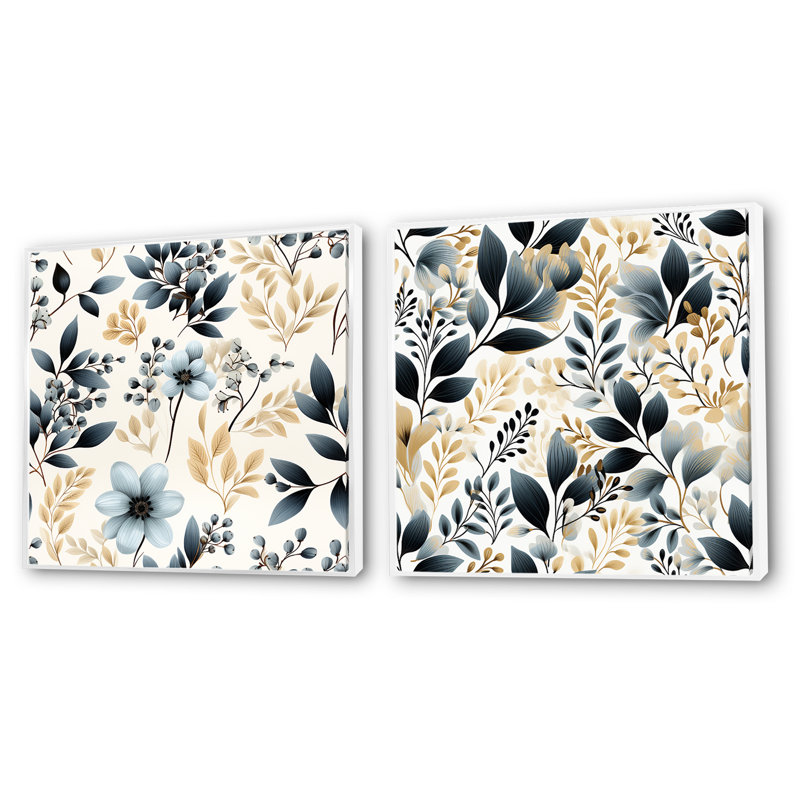 Verwood - Ensemble de 2 collages carrés floraux, Cadre flottant blanc, H 30 po x l 61 po