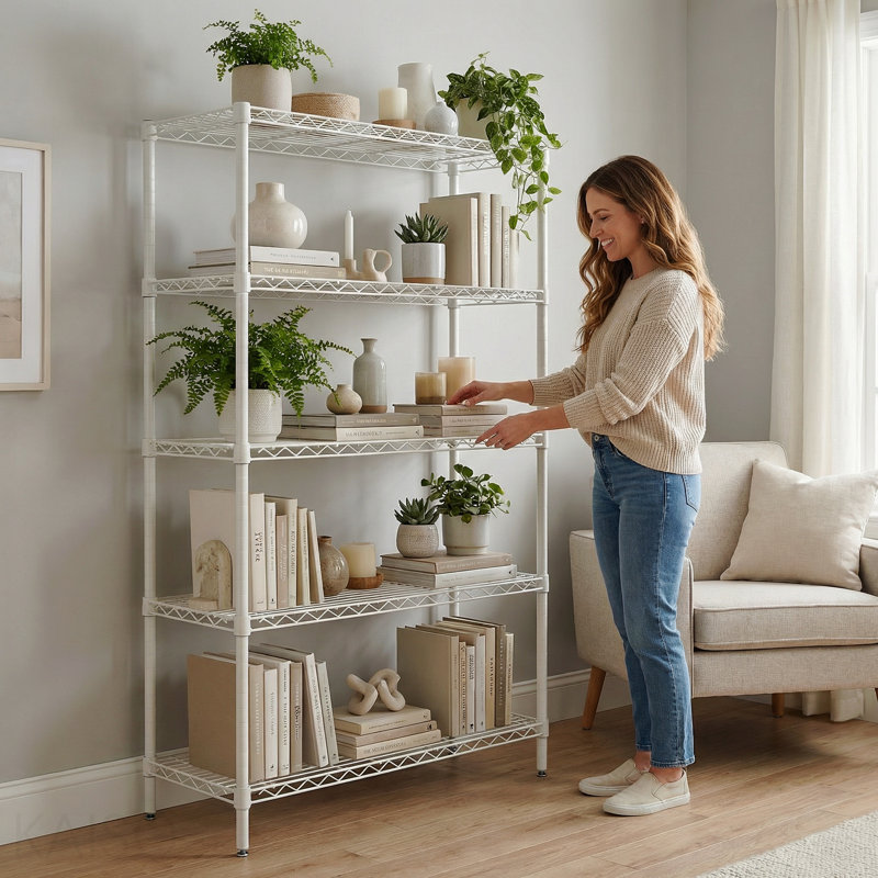 Étagères grillagées robustes à 5 niveaux réglables - supports de rangement en métal résistant à la rouille pour la cuisine, le garage, la salle de bain et le garde-manger (P 29,53 po x l 13,78 po x H 59,06 po)