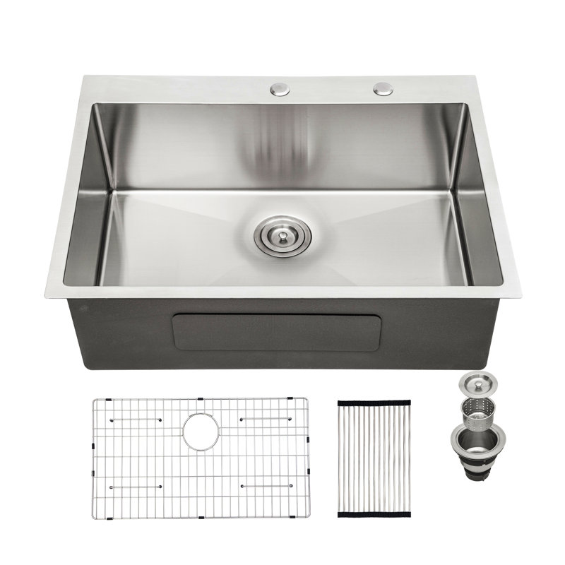 Évier de cuisine 28 po x 22 po x 10 po à cuve simple en acier inoxydable de calibre 16 28 po