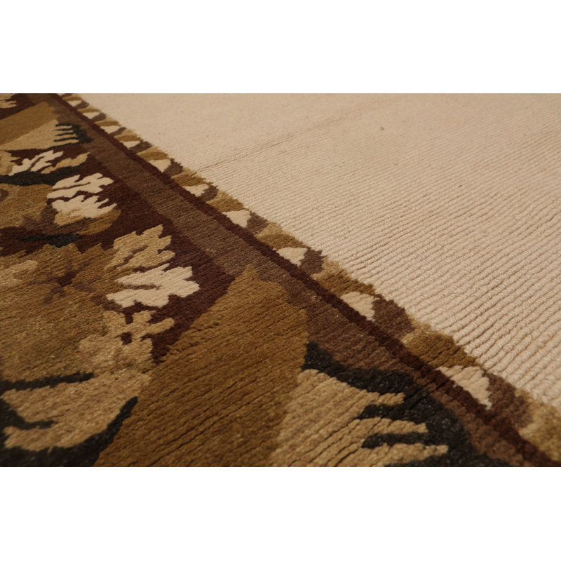 Tapis intérieur en laine 5 pi 9 po x 8 pi 1 po one-of-kind à la main noué la chocolat/olive/beige Aliz