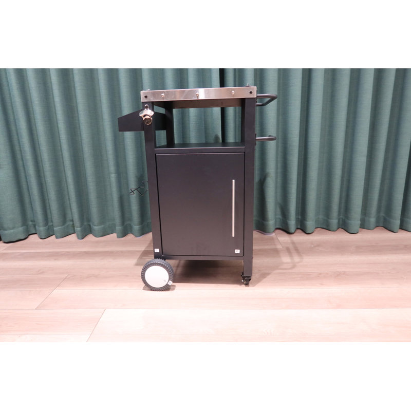 Outdoor Wicker Bar Cart, Storage Hooks, Rolling Wheels For Patio, Garden, Backyard & Deck