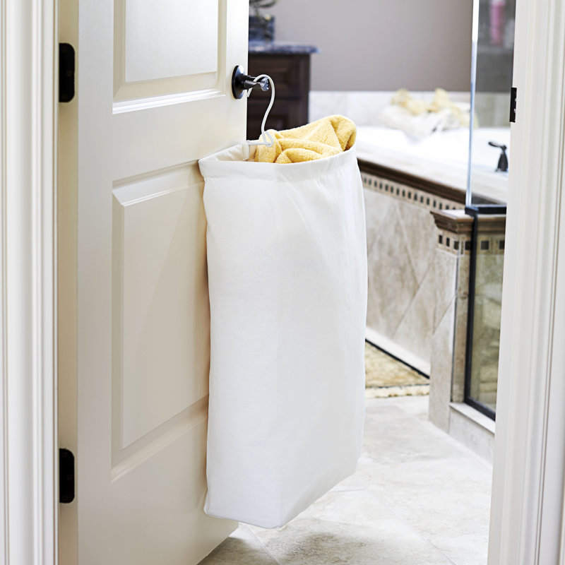 Door Hanging Laundry Bag in Washable Canvas with Loop Handle, White