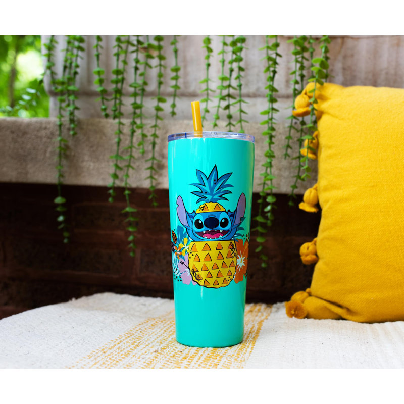 Boîte de 22 oz. Lilo and Stitch Ohana Gobelet de voyage à double paroi en acier inoxydable avec paille