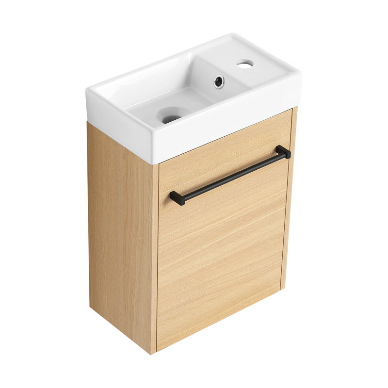 Meuble-lavabo flottant mural avec lavabo en céramique et porte d'armoire à fermeture en douceur
