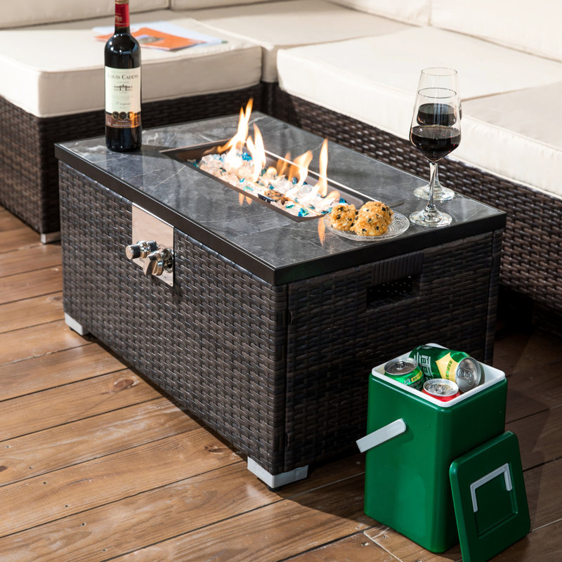 Table de foyer avec plateau en céramique et brun foncé 32 pouces 40000BTU