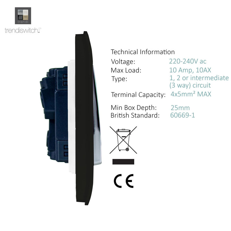 Trendi Switch 4 Gang Light Switch (1x 1 or 2 Way & 3 x Intermediate)