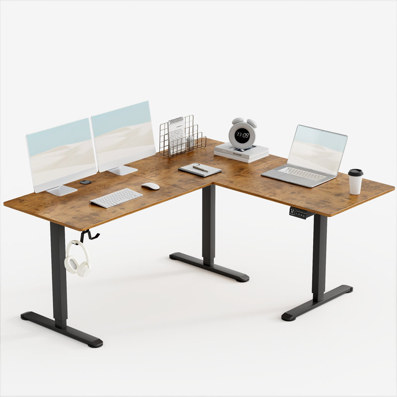 Bureau pour travailler debout en L 63 po, Brun / noir, H 45,7 po x l 63 po x P 55 po