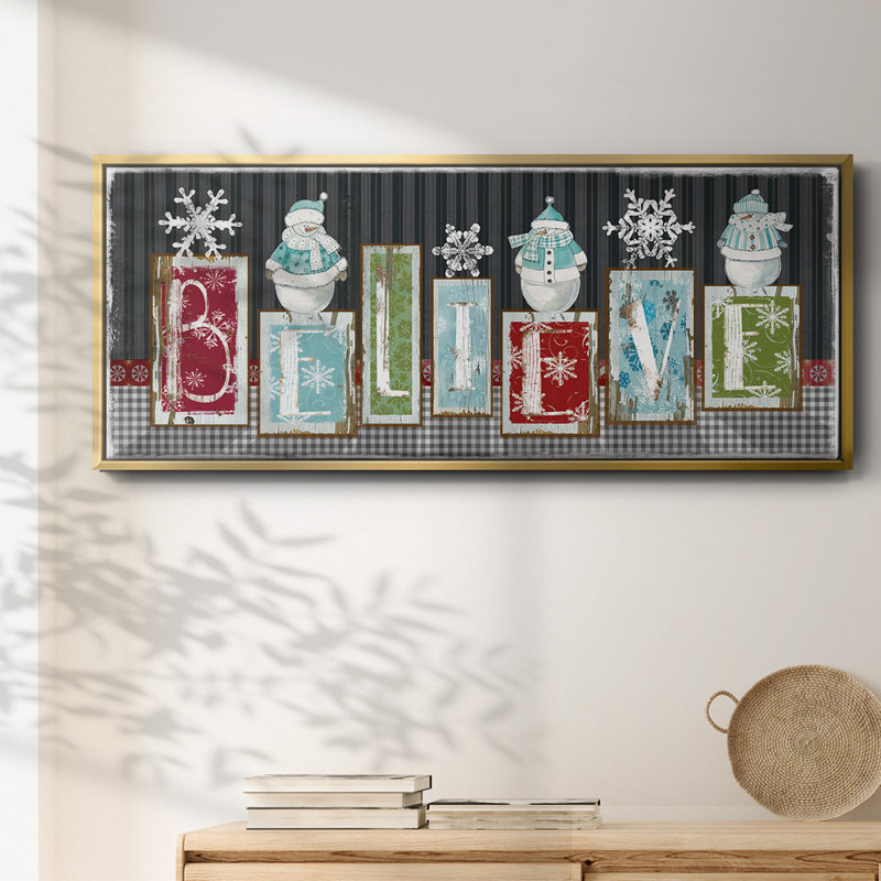 Snowman Believe - toile encadrée, H 8 po x l 20 po