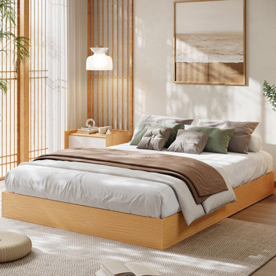 Solid Wood Platform Bed with Sturdy Wooden Slats, Floor-Standing Bed Frame, Modern Minimalist Design Bed Frame, No Box Spring Needed, Space Saver, Easy Assembly
