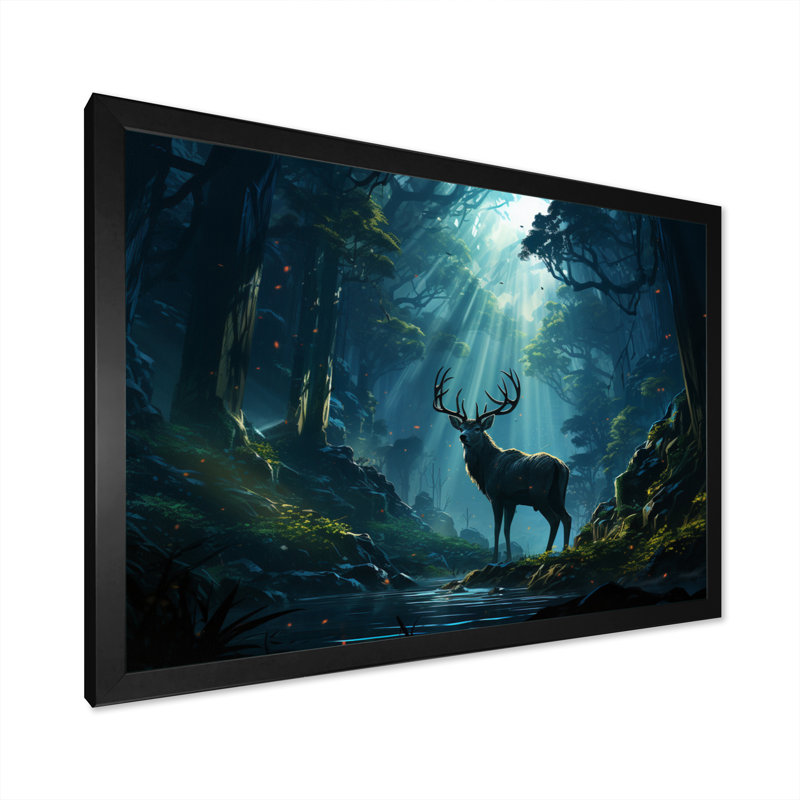 Deer Dancing Shadows - Animals Canvas Art Print, H 16 po x l 32 po x P 1 po, Cadre simple noir