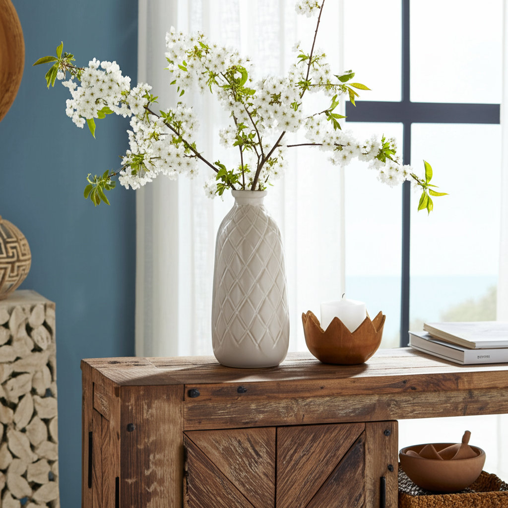 Jemiliah Stoneware Ceramic Vase with Textured Diamond Design George Oliver 