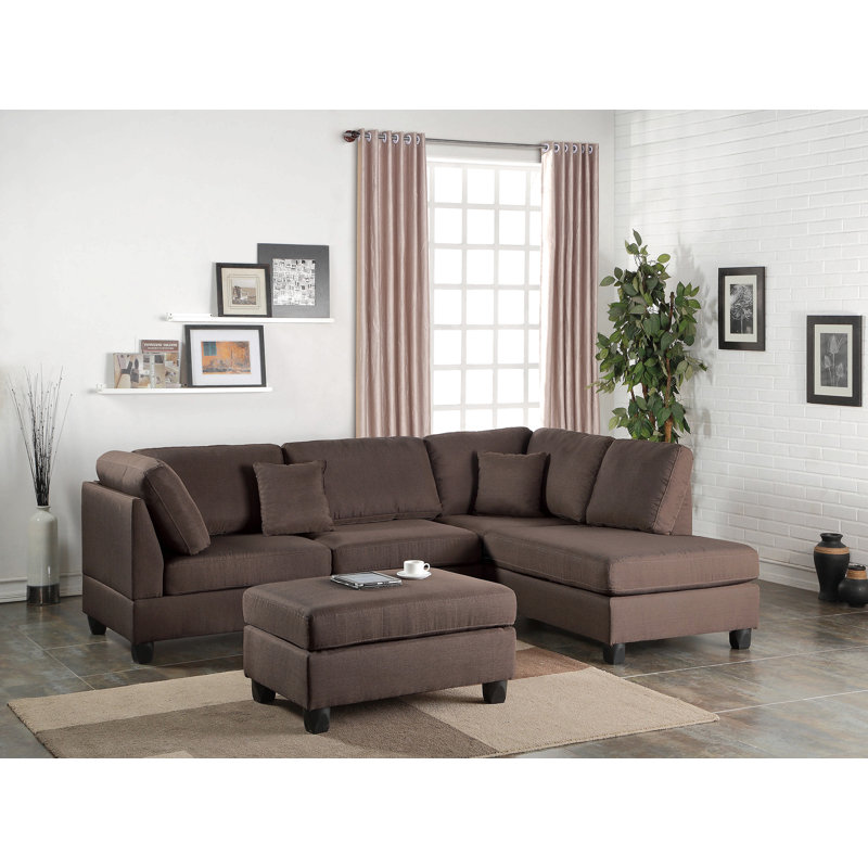3 pièces Canapé modulaire avec coussins réversibles, Chocolat