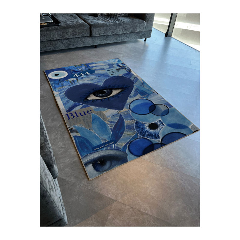 Tapis bleu lavable et décoratif bleu, Sous-tapis rectangulaire 3 pi 11 po x 5 pi 11 po i