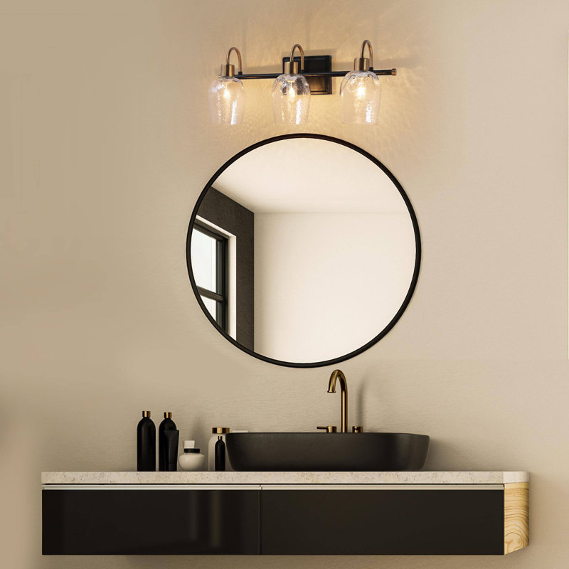 Aedan 3-Light Dimmable Vanity light with Hammered Glass Shades