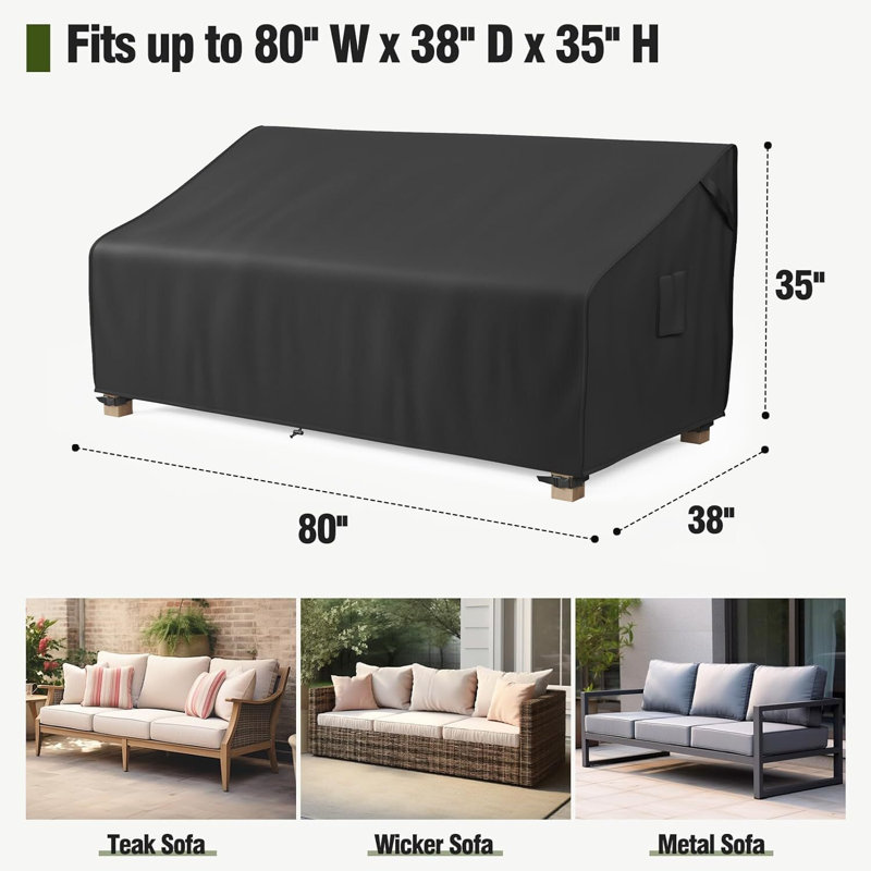 Housse pour canapé de patio imperméable de 80 pouces, housse de mobilier d'extérieur pour canapé 3 places, polyester robuste avec coutures doubles, noir