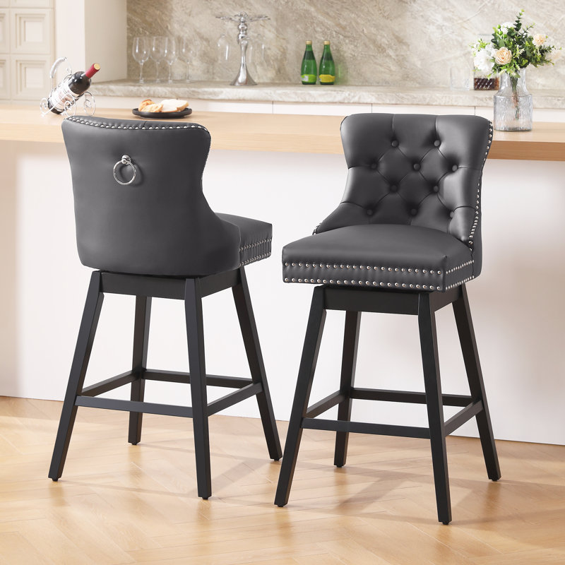 Timm Swivel Stool, Gray Faux Leather