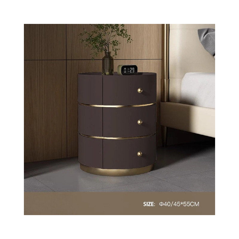 Audray Round Design Nightstands Minimalist Luxury Multifunctional Organizers, Dark Coffee