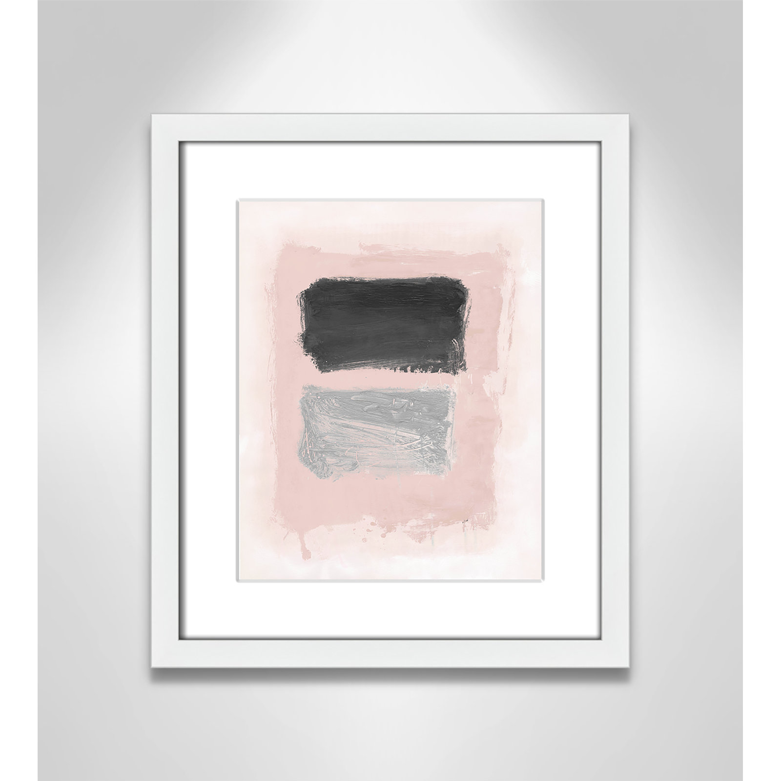 Pink, Black and Silver Shimmer I Print, 15" H x 13" W x 1.25" D, White Matted Picture Framed