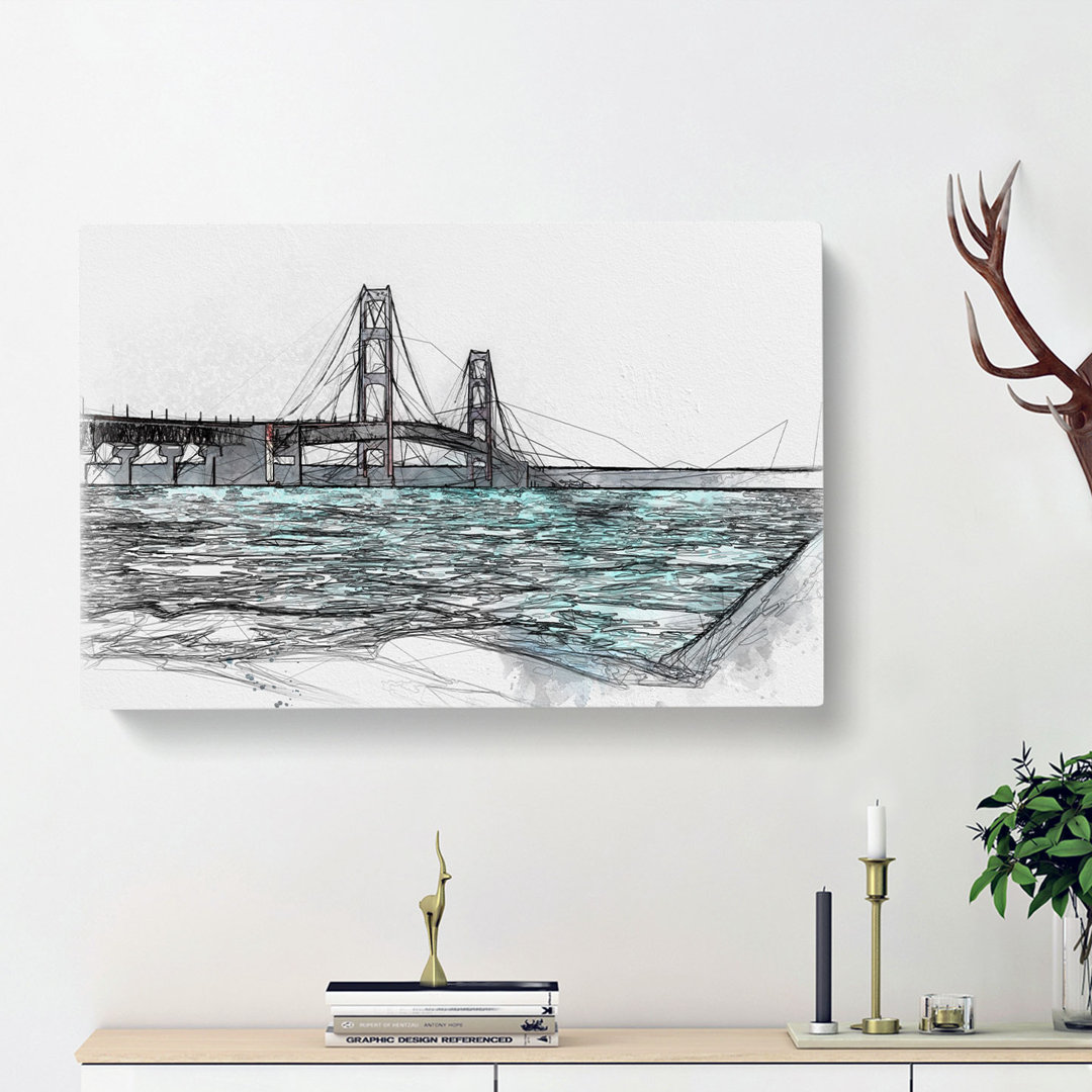 Mackinac Bridge In Michigan - Wrapped Canvas