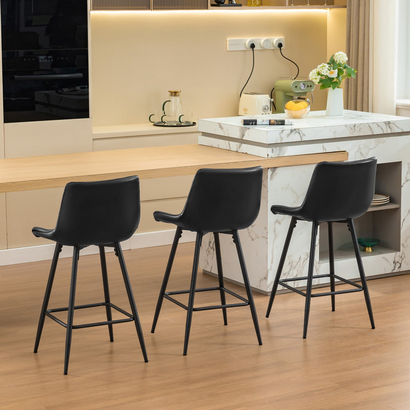 Tabouret de comptoir moderne en similicuir, Noir, noir, noir, noir, Tabouret de comptoir (siège d'une hauteur de 24 p, 3