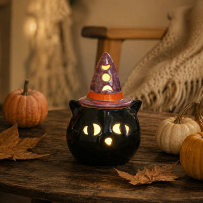Illuminez les décorations de citrouille d'Halloween, la décoration de plateau de cuisine à plusieurs niveaux pour la maison de table, les figurines d'Halloween mignonnes avec le chapeau de sorcière citrouille, la lumière des fantômes en céramique pour la décoration intérieure de la table d'automne