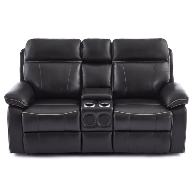 70" Faux Leather Power Reclining Loveseat with USB, Type-C, AC outlets, Audio & Storage Console for Living Room - Gray/Black