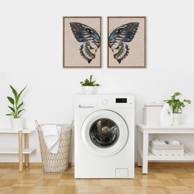 Boho Butterfly Watercolor Diptych Neutral Linen Le Cute Butterfly Watercolor Framed On Canvas 2 Pieces by The Creative Bunch Studio Print