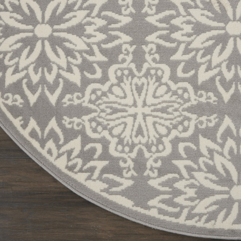 Tapis floral ivoire / gris Yurig, Rond 8 pi