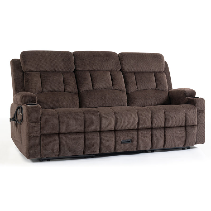 Manual Reclining Loveseat Sofa,3-Seat Recliner Couch with Flip-Down Middle Back,Storage Drawer,Cup Holders & USB Ports,Living Room Furniture for Home & RV,Brown