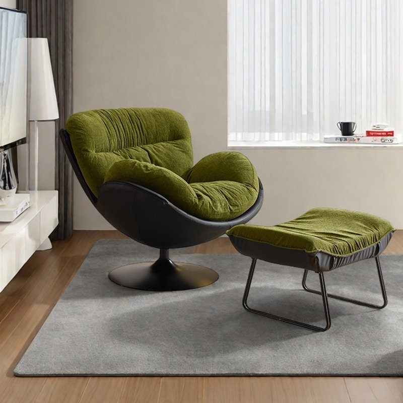 Chaise de loisir luxueuse pivotante et confortable, Mélange de polyester noir / vert / similicuir, Jouet en coton