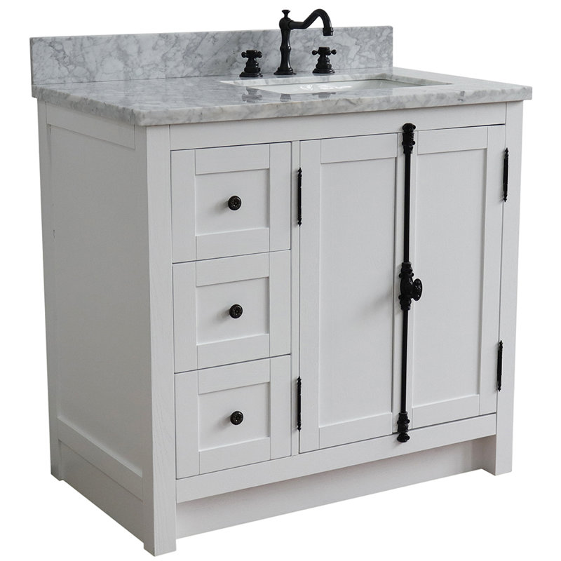 Ensemble de meuble-lavabo simple 37 po Calsbeck, Marbre de Carrare blanc, Glacier cendré