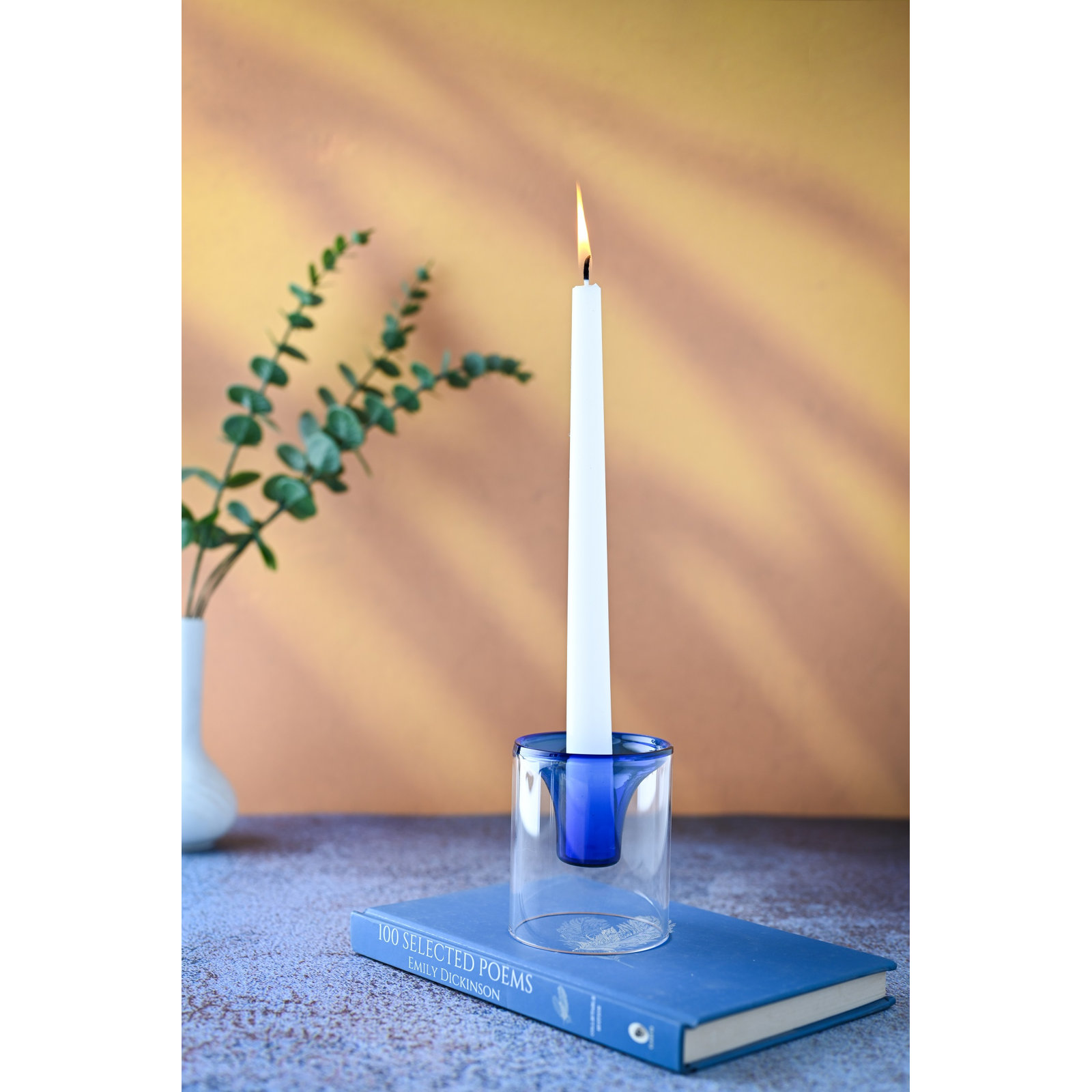 Ahmad Glass Candle Holder, Blue, 3.25"H x 3" W x 3" D