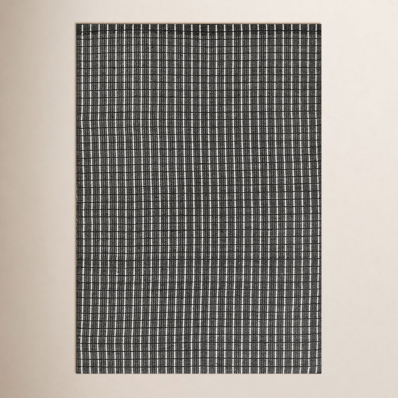 Tapis intérieur / extérieur noir / blanc tissé à la main à motif géométrique Malmo, Rectangle 3 pi 6 po x 5 pi 6 po