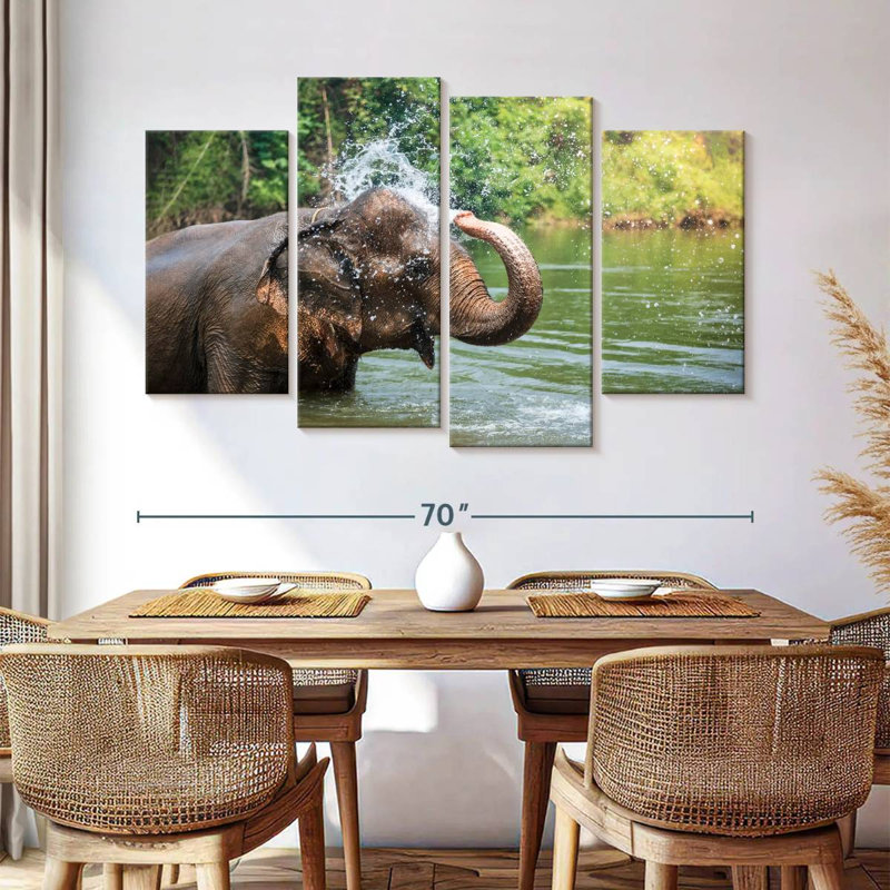 Brampt Elephant Throws Water, 42" H x 68" W