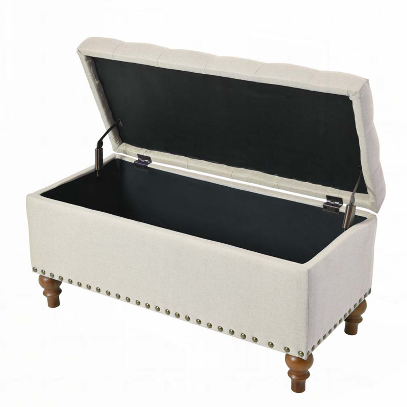 Banc de rangement repose-pieds, charnière de support encastrée facile à ouvrir, garniture rivetée, chambre à coucher, entrée, salon, lin (beige)