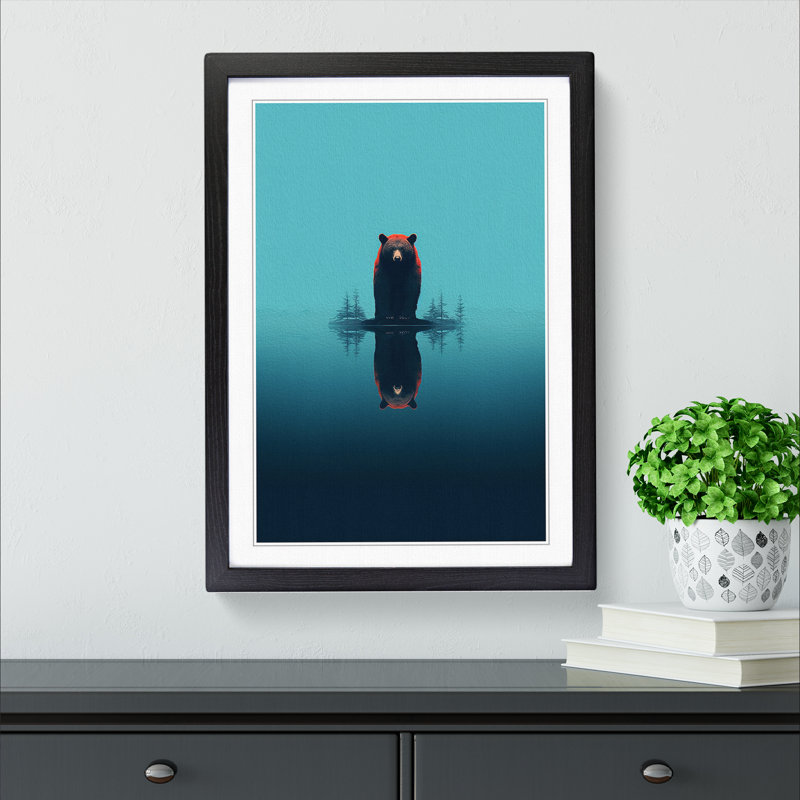 Bear Minimalism Art - Framed Print, Black Framed, 46cm H x 34cm W