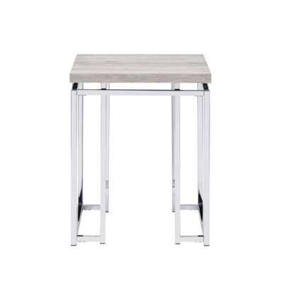 Table de bout carrée avec plateau en chêne naturel et base de style traîneau, design contemporain pour le salon, l 19 po de largeur, 24 po de hauteur avec structure en métal au fini, dimensions 19 x 19 x 24