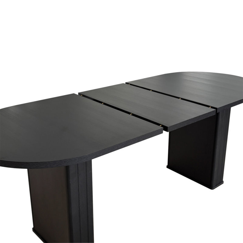 Table de salle à manger extensible pour 4 à 8 personnes, table de cuisine ovale avec base en bois pour le salon familial (noir)