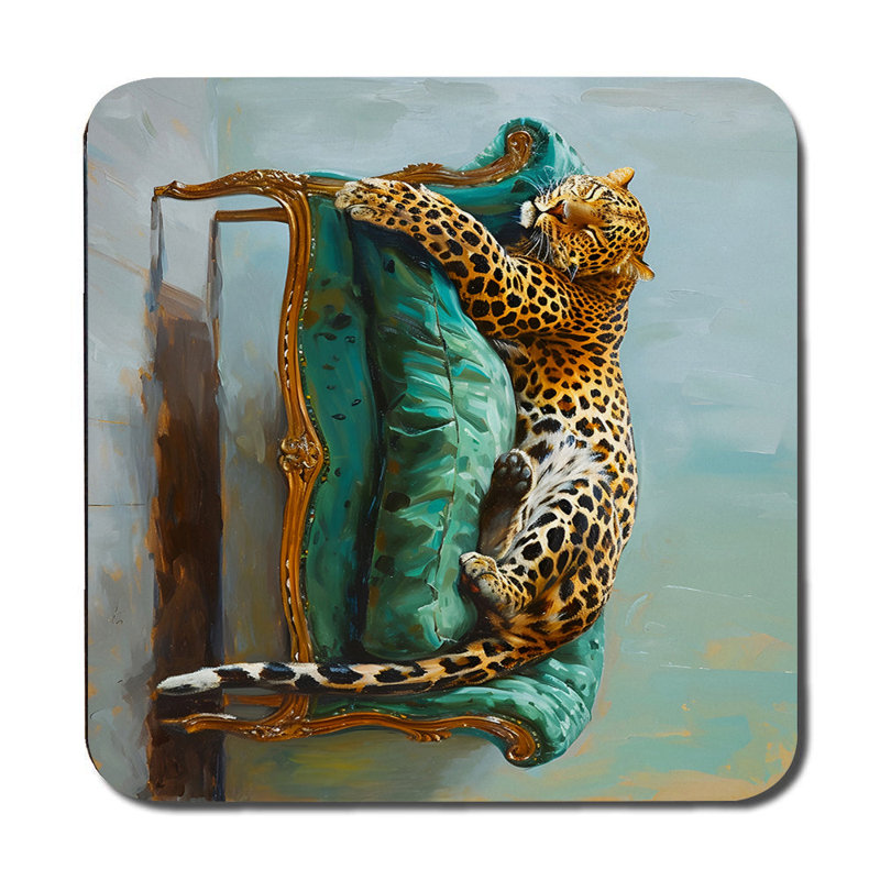 Leopard Print Placemat Coaster Set With Designer Artwork On Wood Backing Limited Edition