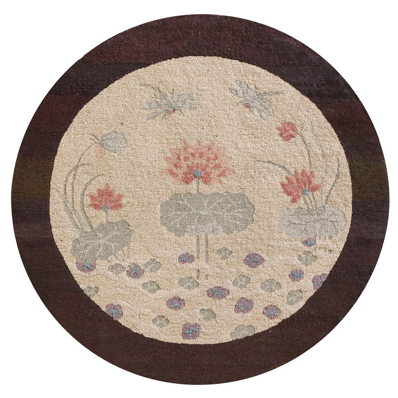 Tapis rond antique ivoire Art déco