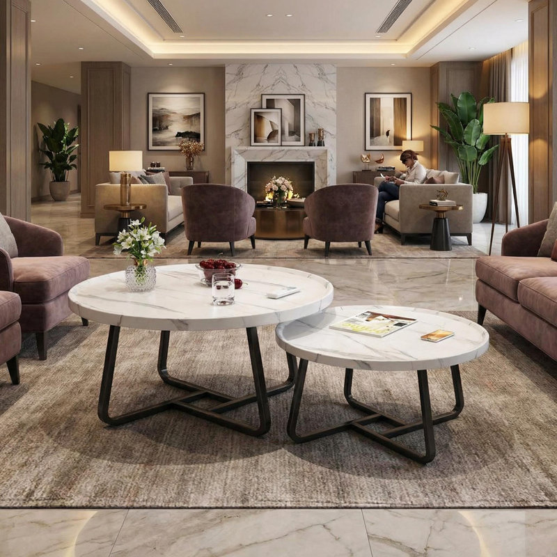 Lift Top Coffee Table, White Wood, Marble