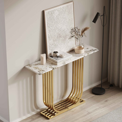 Table d'appoint, console, console de comptoir en imitation marbre moderne, type étroit, canapé, salon, chambre à coucher