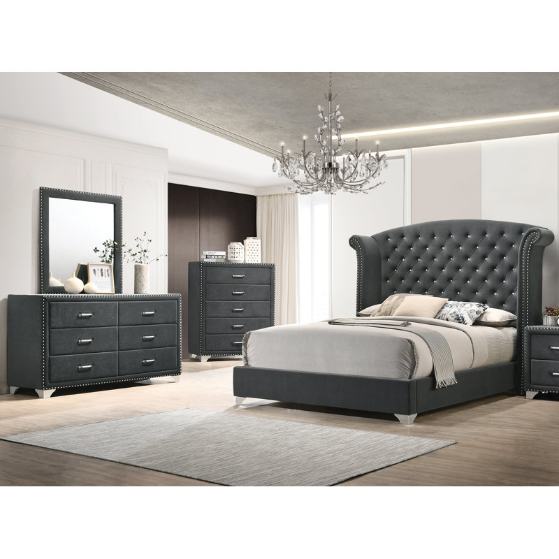 Commode à 5 tiroirs Gudger, gris