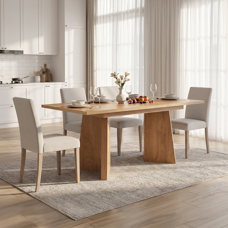 Table de salle à manger rectangulaire extensible, Marron clair