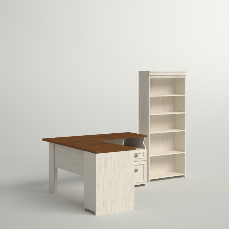 Bureau de direction en L Ozro, Blanc antique