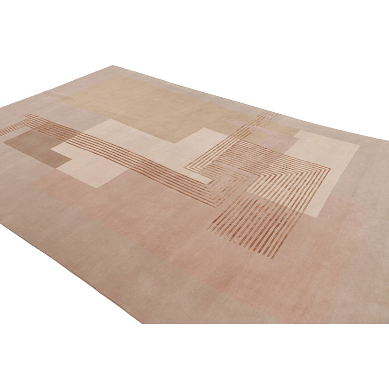 Art Deco Hand Knotted Wool Geometric Area Rug, Rectangle 5' x 8'