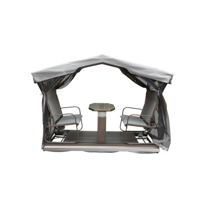 Banc oscillant d'extérieur 4 places avec auvent, fauteuil oscillant rétro en métal avec structure en aluminium, balancelle d'extérieur, jardin, pelouse